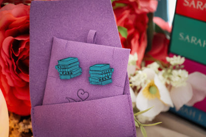 Teal Book Stack Stud Earrings