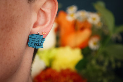 Teal Book Stack Stud Earrings