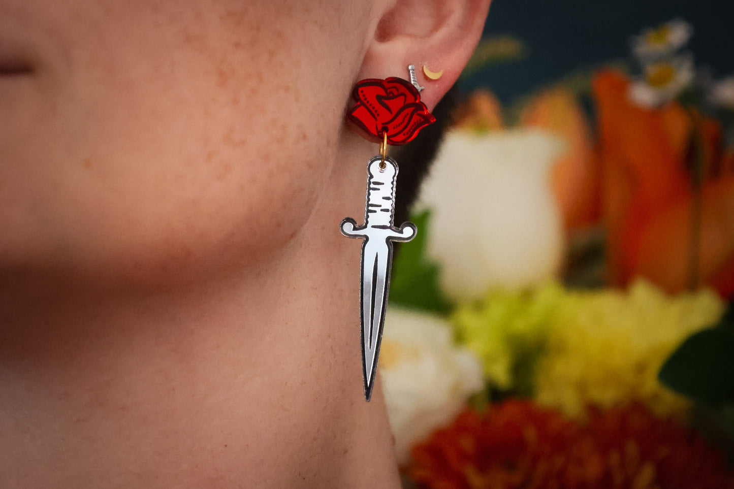 Enemies-to-Lovers Dagger & Rose Earrings