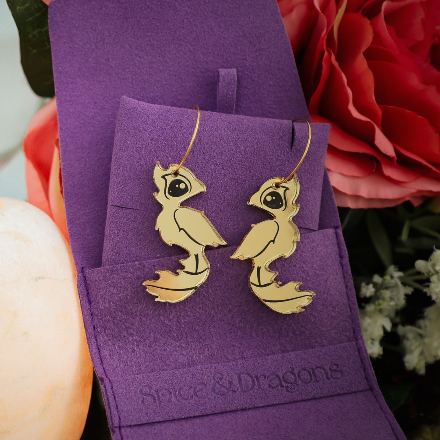 Baby Phoenix Earrings - Red or Gold