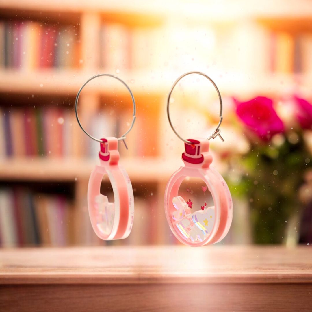 Love Potion Hoop Earrings - Acrylic Earrings - Handmade Fantasy Jewellery