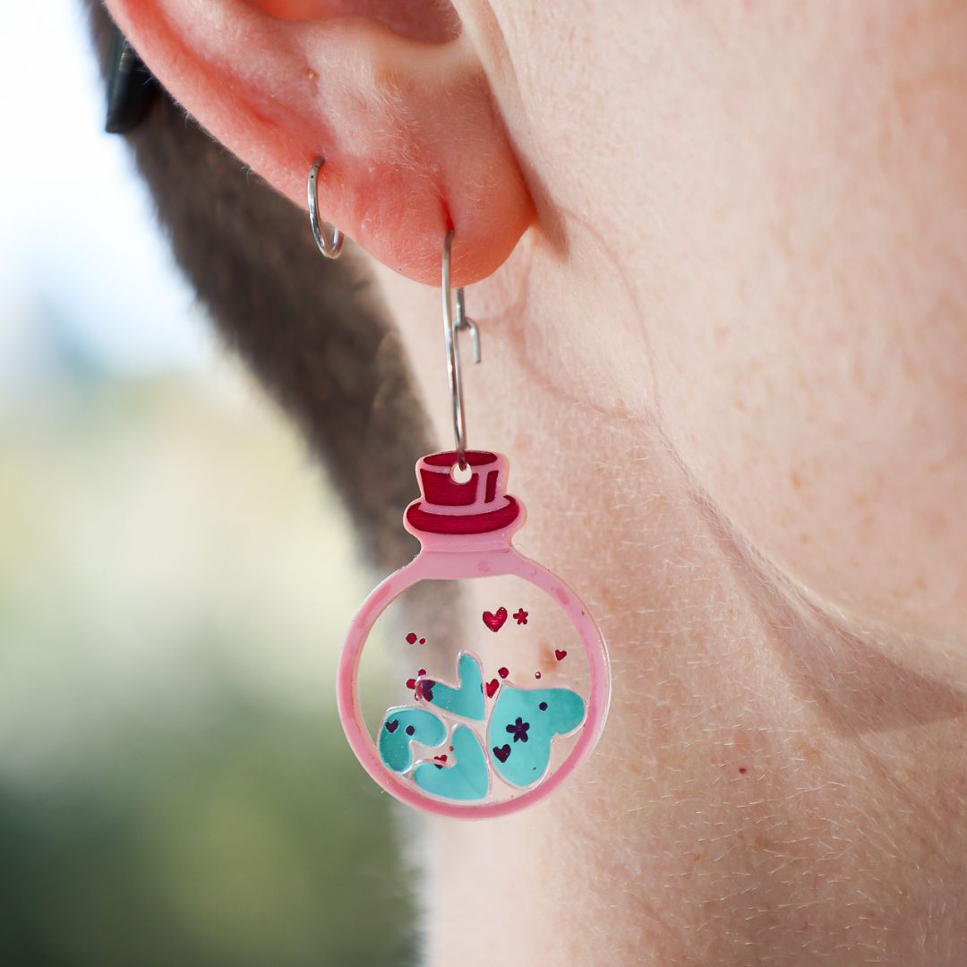 Love Potion Hoop Earrings - Acrylic Earrings - Handmade Fantasy Jewellery