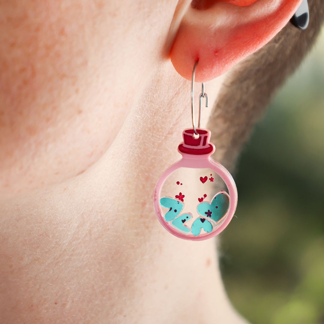 Love Potion Hoop Earrings - Acrylic Earrings - Handmade Fantasy Jewellery