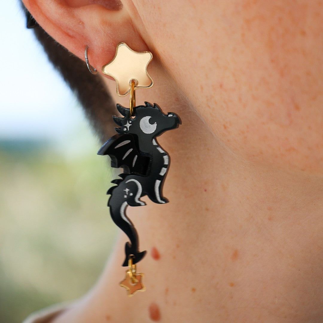 NEW 3D ‘Cosmo’ Dragon Dangles - Acrylic Dangle Earrings - Handmade Fantasy Jewellery