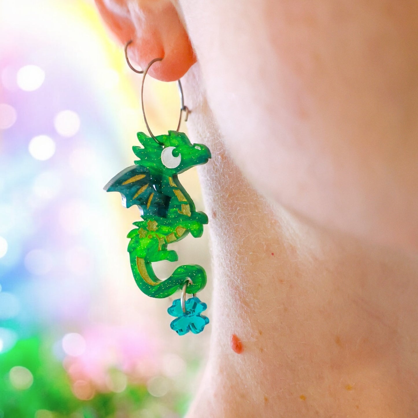 NEW 3D St. Patrick’s ‘Paddy’ Dragon Hoop Earrings - Handmade Fantasy Jewellery