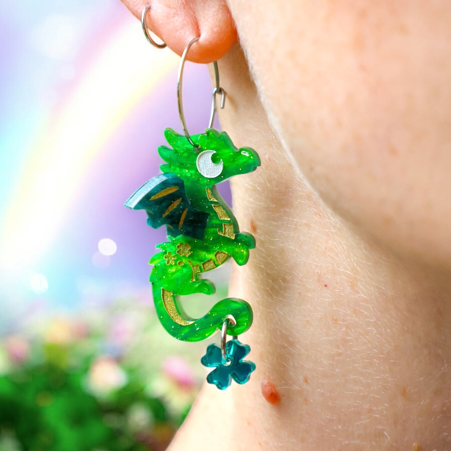 NEW 3D St. Patrick’s ‘Paddy’ Dragon Hoop Earrings - Handmade Fantasy Jewellery